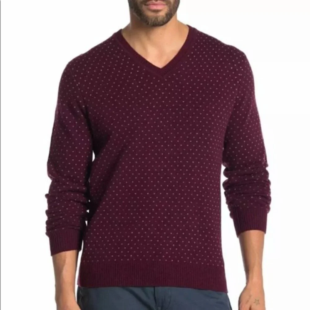 Brooks Brother Micro Dot V-Neck Wool Blend Sweater M